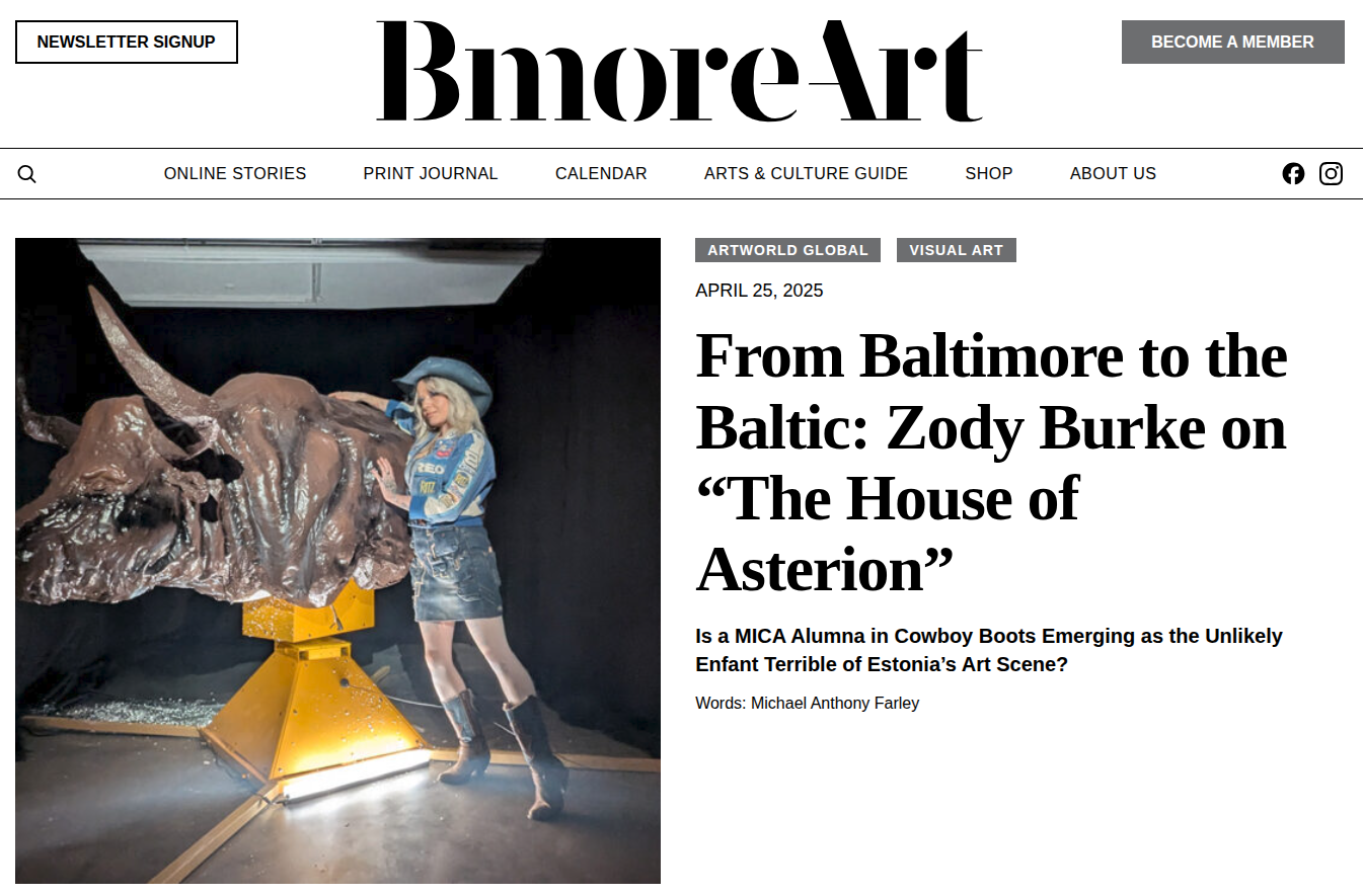 BmoreArt masthead and headline: From Baltimore to the Baltic: Zody Burke on The House of Asterion